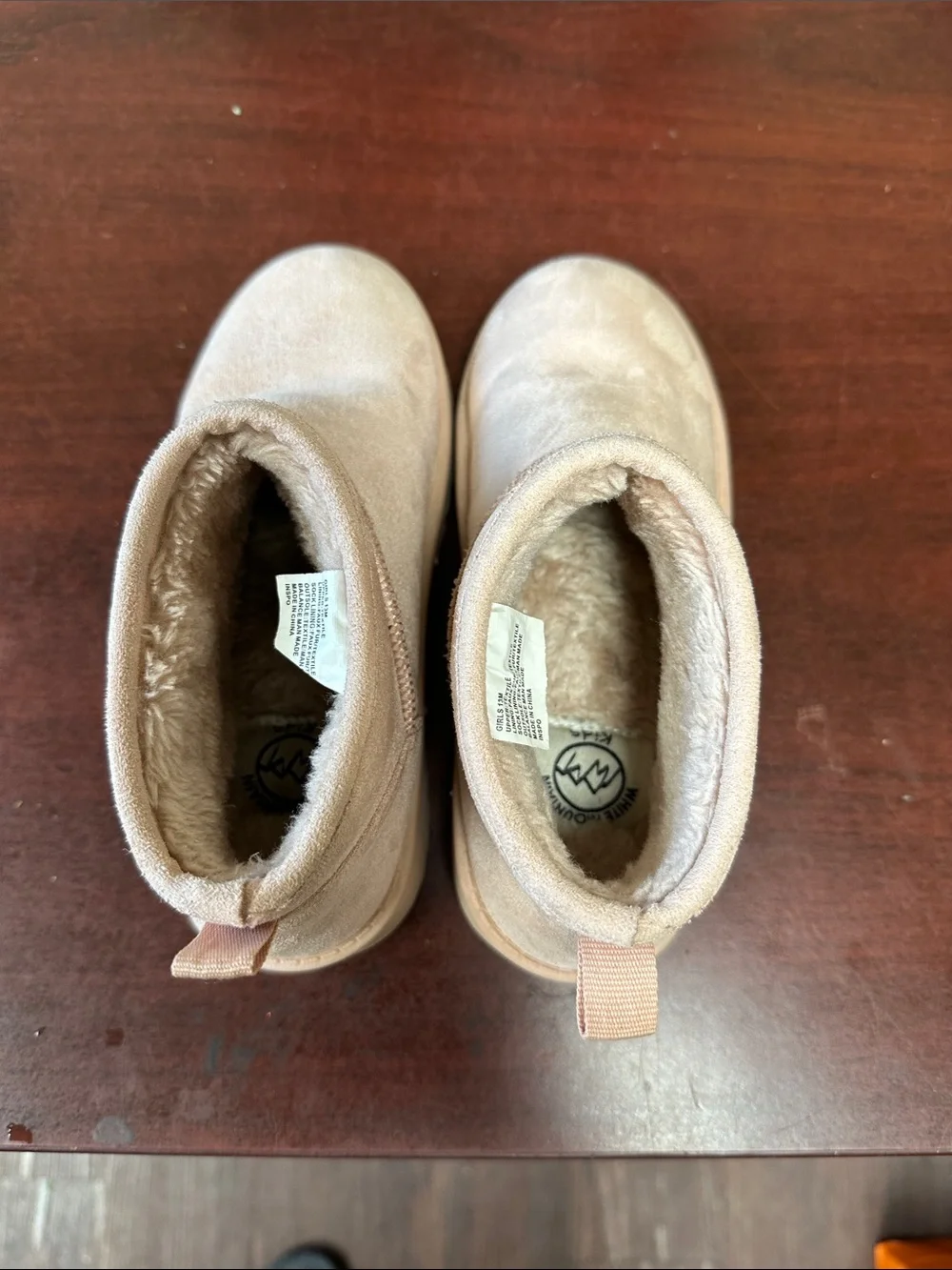 ##128, Size 13, White Mountain Kids Plush Ankle Boots in Light Pink Beige